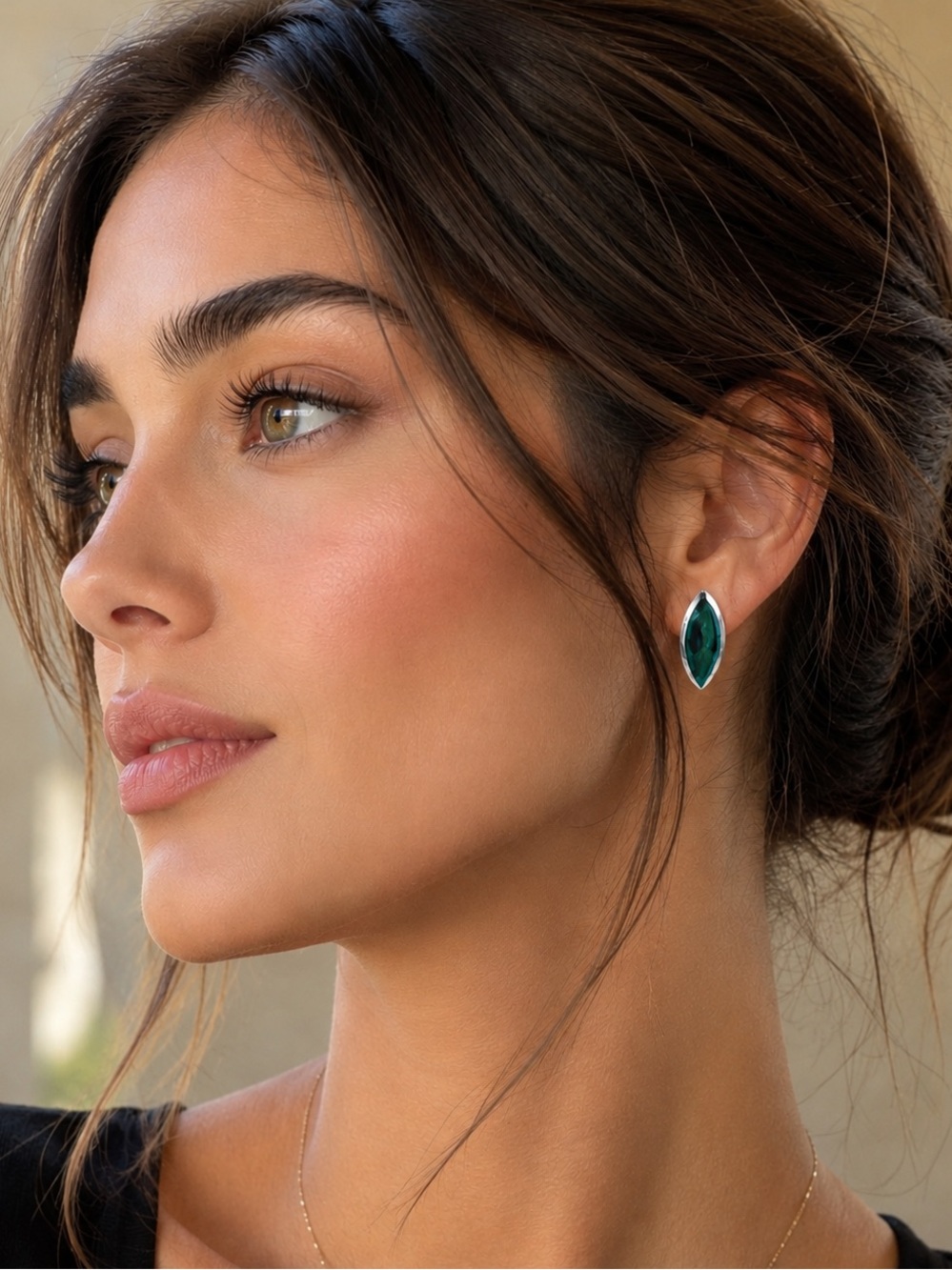 Emerald Green Gemstone Stud Earrings in Silver